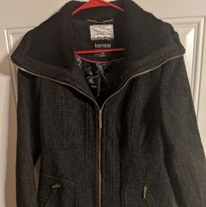 kensie Nordstrom Knit Collar Tweed Pea Coat Medium